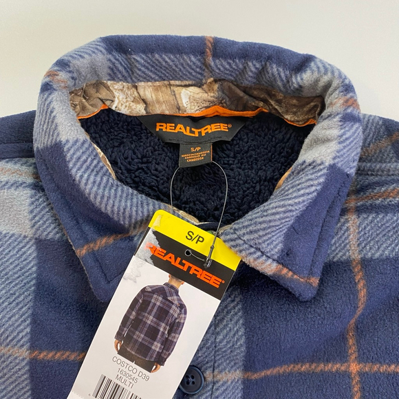 Men's Realtree Fleece Plaid Shirt Jacket S Blue Grey - Picture 8 of 9